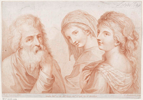 Two young women and an old man, Francesco Bartolozzi, 1786 Canvas Print