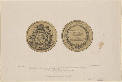 Commemorative medal in honor of the 25th anniversary of the reign of William III, King of the Netherlands, offered on May 13, 1874, anonymous, 1874 Canvas Print