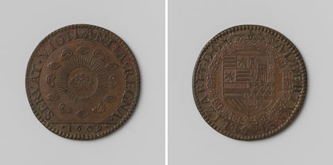 Incitement to vigilance in the southern Netherlands, arithmetic medal in honour of Albrecht and Isabella of Austria, anonymous, 1609 Canvas Print