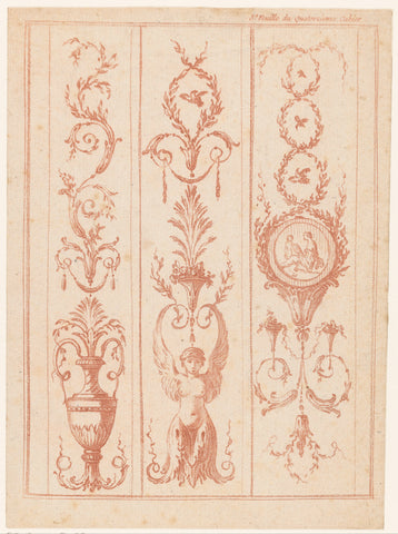 Three panels with arabesques, anonymous, 1770 - 1780 Canvas Print