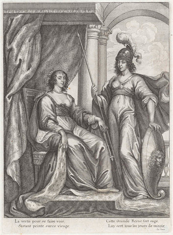 Tronende Henrietta Maria van Bourbon, koningin van Engeland, Wenceslaus Hollar, 1639 Canvas Print