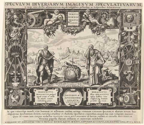 Heraclitus and Democritus, or Exhortation to Patience and Forbearance, Dirck Volckertsz. Coornhert (copy after), 1638 Canvas Print