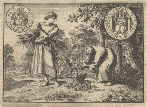 Wondrous appearance of an old man to a poor peasant girl, while he fills her basket with silver coins, 1605, Jan Luyken, 1698 Canvas Print
