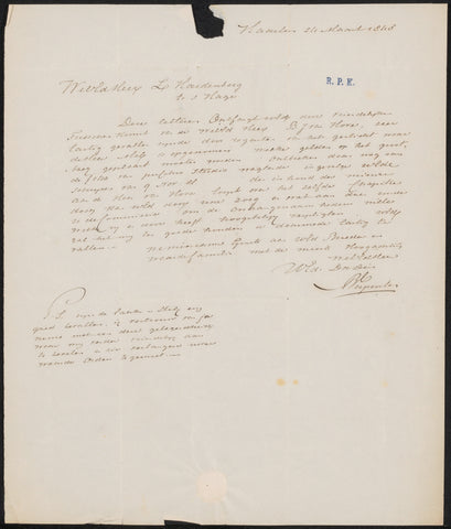 Letter to Lambertus Hardenberg (1822-1900), B. Verpoorten, 1848 Canvas Print