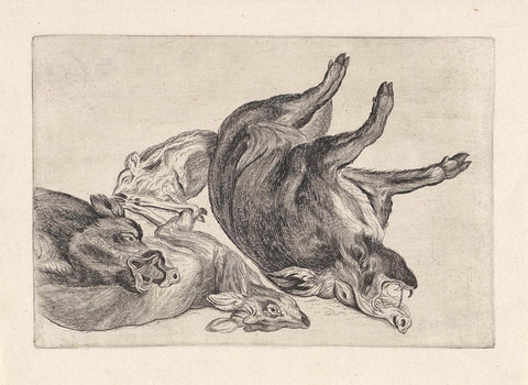 Shot game: a dead deer and wild boar, Wenceslaus Hollar, 1646 - 1647 Canvas Print