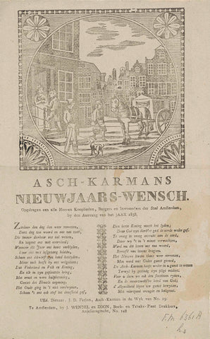 New Year's wish of the Amsterdam ash cartmen for the year 1838, anonymous, 1837 - 1838 Canvas Print