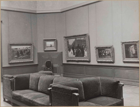 Room with five paintings, on the right a girl in kimono, c. 1910 - c. 1930 Canvas Print