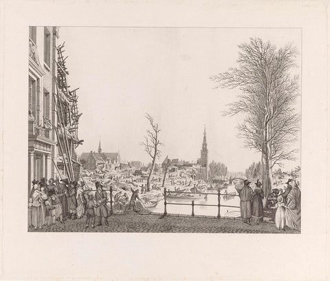 Repair work on the Rapenburg after the disaster, 1807, Reinier Vinkeles (I), 1807 Canvas Print