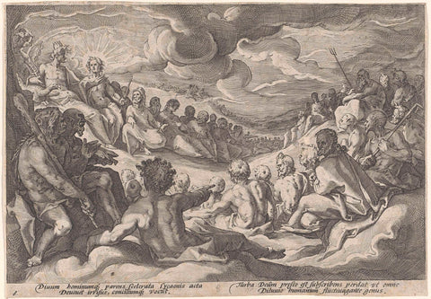 Jupiter asks the Olympic gods for advice, Hendrick Goltzius (workshop of), 1589 Canvas Print