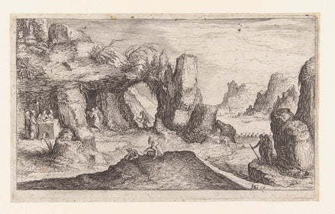 Landscape with figures at a cave, Andries Jacobsz. Stock, 1608 - 1612 Canvas Print