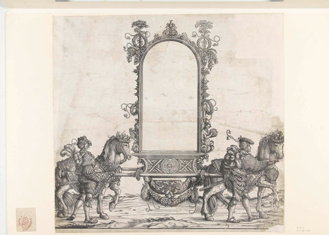 Title print with two horses bearing empty picture frame with ornaments on bass, Hans Burgkmair (I), 1483 - 1526 Canvas Print