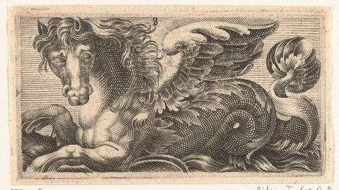 Winged seahorse with a bud of leaves at its tail, Adam Fuchs, c. 1526 - 1606 Canvas Print