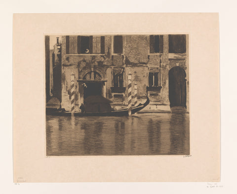 Docked gondola with construction in a canal in Venice, Willem Witsen, c. 1914 - c. 1919 Canvas Print