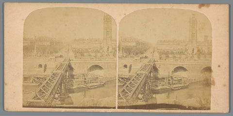 View of the rebuilding of the Pont au Change in Paris in 1858, anonymous, 1858 Canvas Print