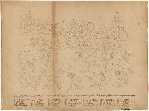 Outline drawing after the painting of A. de Lelie representing the opening ceremony of Felix Meritis on 31 Oct. 1788, Joseph Charles de Haen Canvas Print