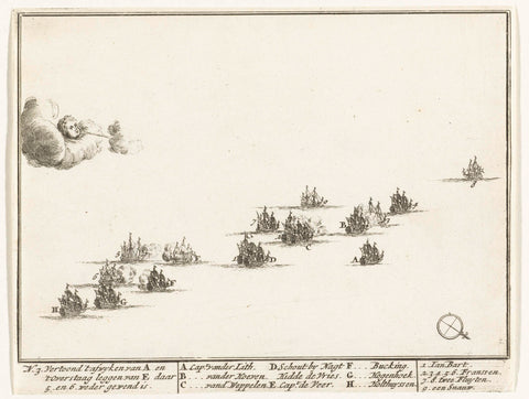 Naval battle between Dutch and French in the North Sea (plate 3), 1694, Adriaen Schoonebeek, 1694 Canvas Print