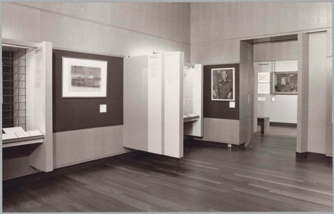 Room with objects on the wall and in display cases, on the right a portrait of a man next to a passageway, c. 1990 Canvas Print