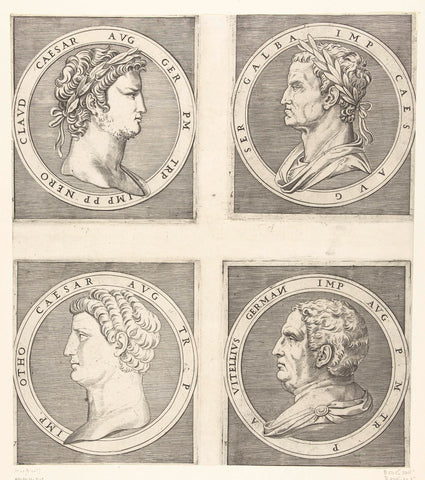 Portraits of emperors Nero and Galba and Otto and Vitelius, Marcantonio Raimondi, 1520 - 1562 Canvas Print