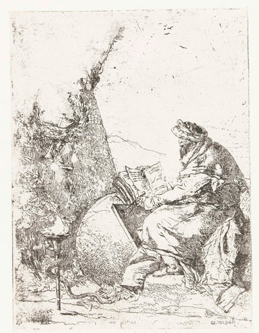 Philosopher with opened book and compass, Giovanni Battista Tiepolo, in or before c. 1750 Canvas Print