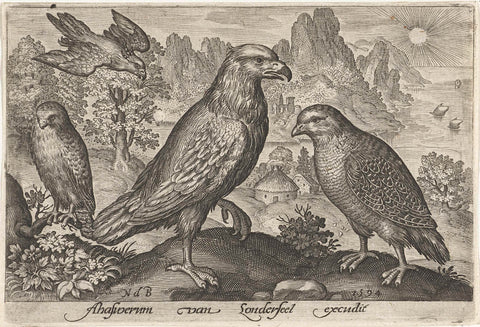 Eagle and other birds of prey, Nicolaes de Bruyn, 1594 Canvas Print