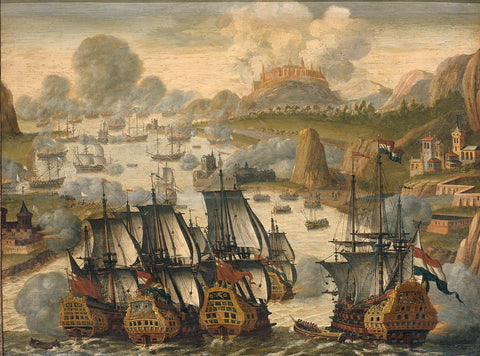 Naval Battle of Vigo Bay, 23 October 1702. Episode from the War of the Spanish Succession, anonymous, c. 1705 Canvas Print