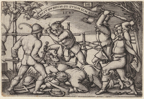 Fighting peasants with swords, Hans Sebald Beham, 1547 Canvas Print