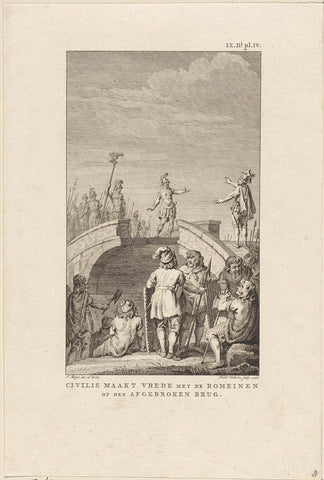Civilis and Cerialis negotiate on the demolished bridge, 69-70, Reinier Vinkeles (I), 1788 Canvas Print