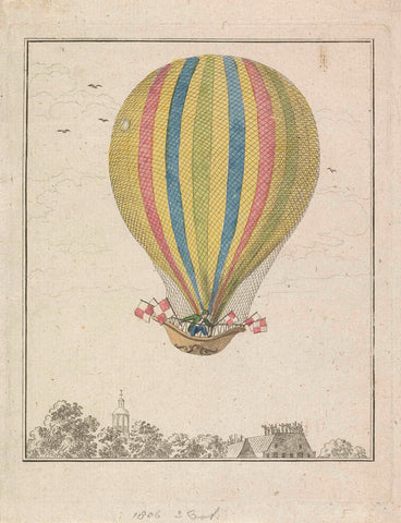 Hot air balloon of Mr. Augustin, 1806, anonymous, 1806 - 1807 Canvas Print