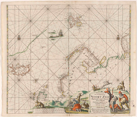 Pass map of part of the Arctic Ocean, Jan Luyken, 1681 - 1799 Canvas Print