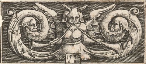 Frisian with the upper body of a winged man blowing on two trumpets, Monogrammist RB, c. 1500 - 1530 Canvas Print