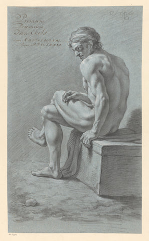 Sitting male nude, seen on the back (1st prize 1781), Jan Ekels (II), 1781 Canvas Print