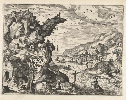 Landscape with Saint Christopher, Joannes van Doetechum (I) (attributed to), in or after 1570 - c. 1580 Canvas Print