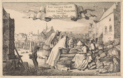 Figuren bij een groentekraam op een markt, Jan van de Velde (II), 1728 - 1761 Canvas Print