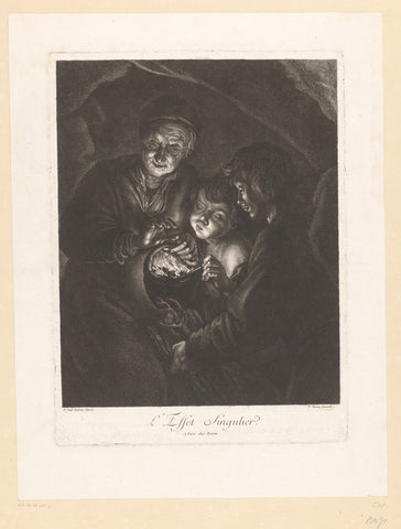 Old woman with two boys at fire pit, Pierre François Basan, 1733 - 1797 Canvas Print