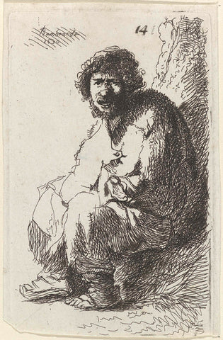 Beggar, sitting against a hill, Thomas Worlidge, 1710 - 1766 Canvas Print