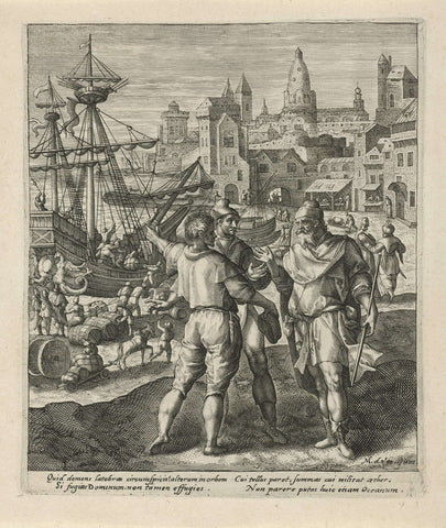 Jonah in the port of Joppa, Crispijn van de Passe (I), 1574 - 1637 Canvas Print