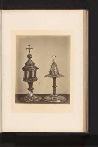 Two monstrances of metal, exhibited at an exhibition on religious objects from the Middle Ages and Renaissance in 1864 in Mechelen, Joseph Maes, 1864 Canvas Print