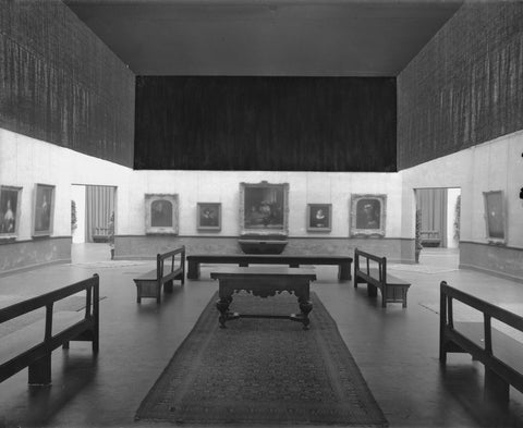 Central hall with paintings, benches, panelling and at the front a 17th-century table, 1932 Canvas Print