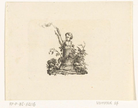 Vignette with bust of Amor with bow and arrow on column, Willem Bilderdijk, 1779 - 1785 Canvas Print