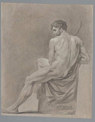 Sitting male nude, seen on the back (2nd prize 1786), Geerlig Grijpmoed, 1786 Canvas Print