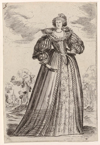 Lady with closed fan in the hand, seen from the front, anonymous, after 1629 - c. 1699 Canvas Print