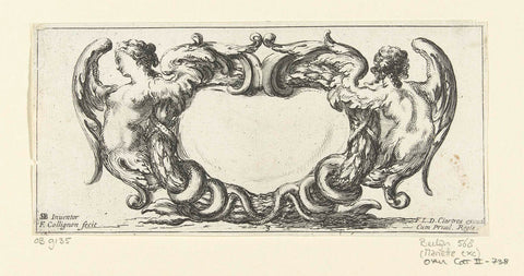 Cartouche with two winged women, François Collignon, c. 1645 - c. 1647 Canvas Print