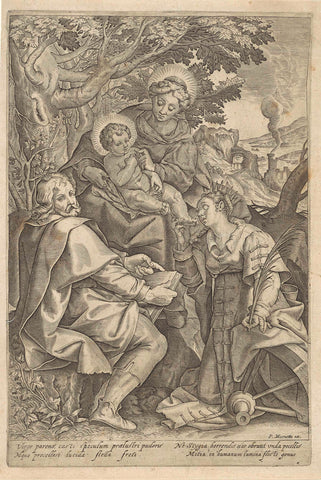 Holy Family, accompanied by Catherine of Alexandria, Hieronymus Wierix, 1611 - 1661 Canvas Print