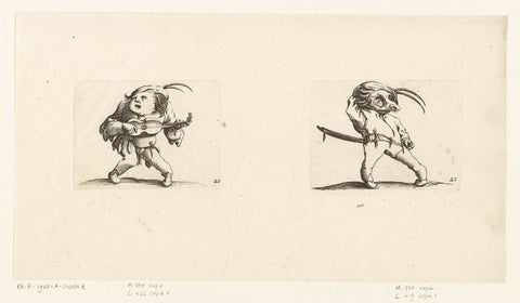 Dwarf with guitar; Dwarf with sword and mask, Jacques Callot, 1621 - 1676 Canvas Print