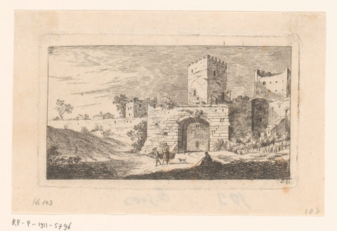 Landscape with figures at a city gate, Sauveur Legros, 1764 - 1834 Canvas Print