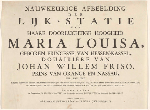 Title for the series of plates of the funeral of Princess Maria Louise, 1765, Abraham Ferwerda, 1765 Canvas Print