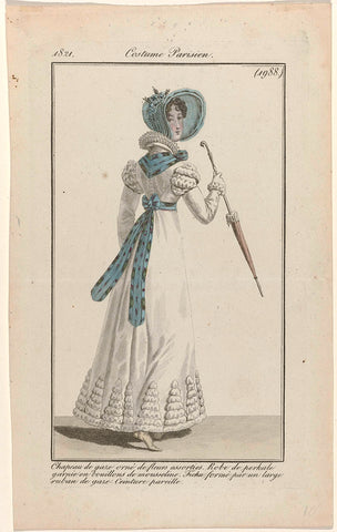 Journal des Dames et des Modes, Costume Parisien, 5 June 1821, (1988): Chapeau de gaz (...), anonymous, 1821 Canvas Print