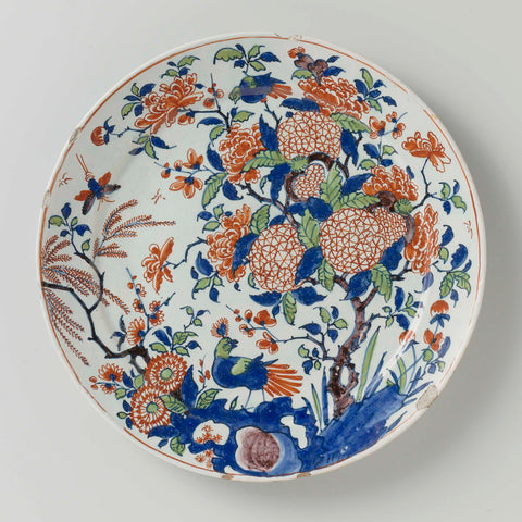 Plate with floral decoration, De Roos, c. 1695 - c. 1710 Canvas Print