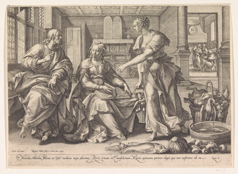 Christ in the House of Martha and Mary, Raphaël Sadeler (I), 1584 Canvas Print