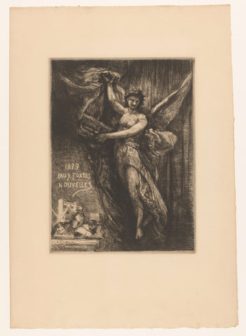 Title print with angel and printing press, François Nicolas Chifflart, 1879 Canvas Print